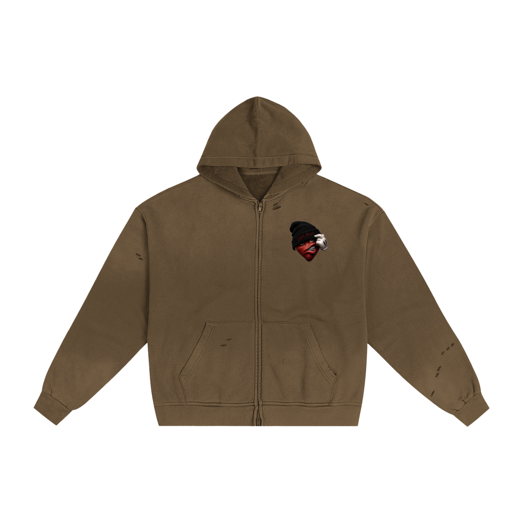 PREMIUM “Hard Love” Hand-Frayed Zip Hoodie